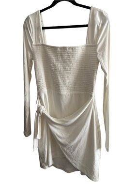 Lover’s and Friends Devon Cream Long-Sleeve Smocked Wrap Dress Top